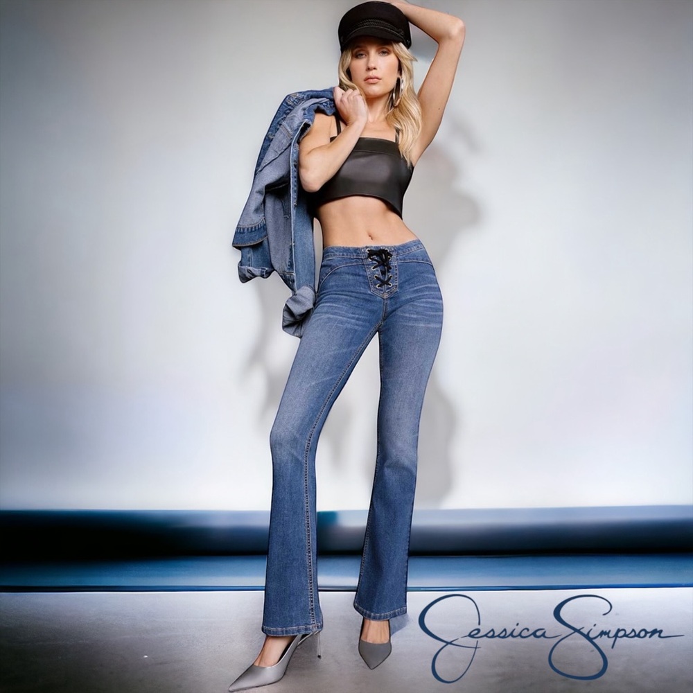 Jessica Simpson Blue Lace-Up Flare Jeans